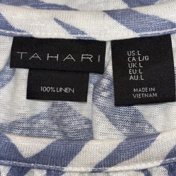 Tahari 100% Linen Tank Top Zebra Print Halter Neck Blue White Size Large L - Picture 3 of 4